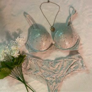 Victoria’s Secret Dream Angels shiny silver floral matching set